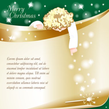 Yeni yıl tema. Noel kartı ile bir melek. Yeşil.