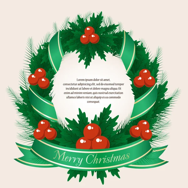New Year Theme. Christmas card with Christmas wreath. — Stock Vector