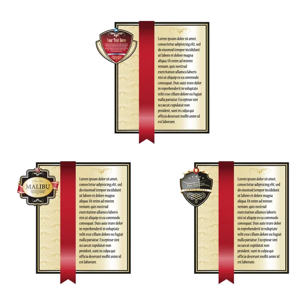 Set of Gold ornate labels with Red Tapes. — Stock Vector