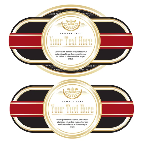 Set of gold ornate labels with red ribbons. — Stock Vector