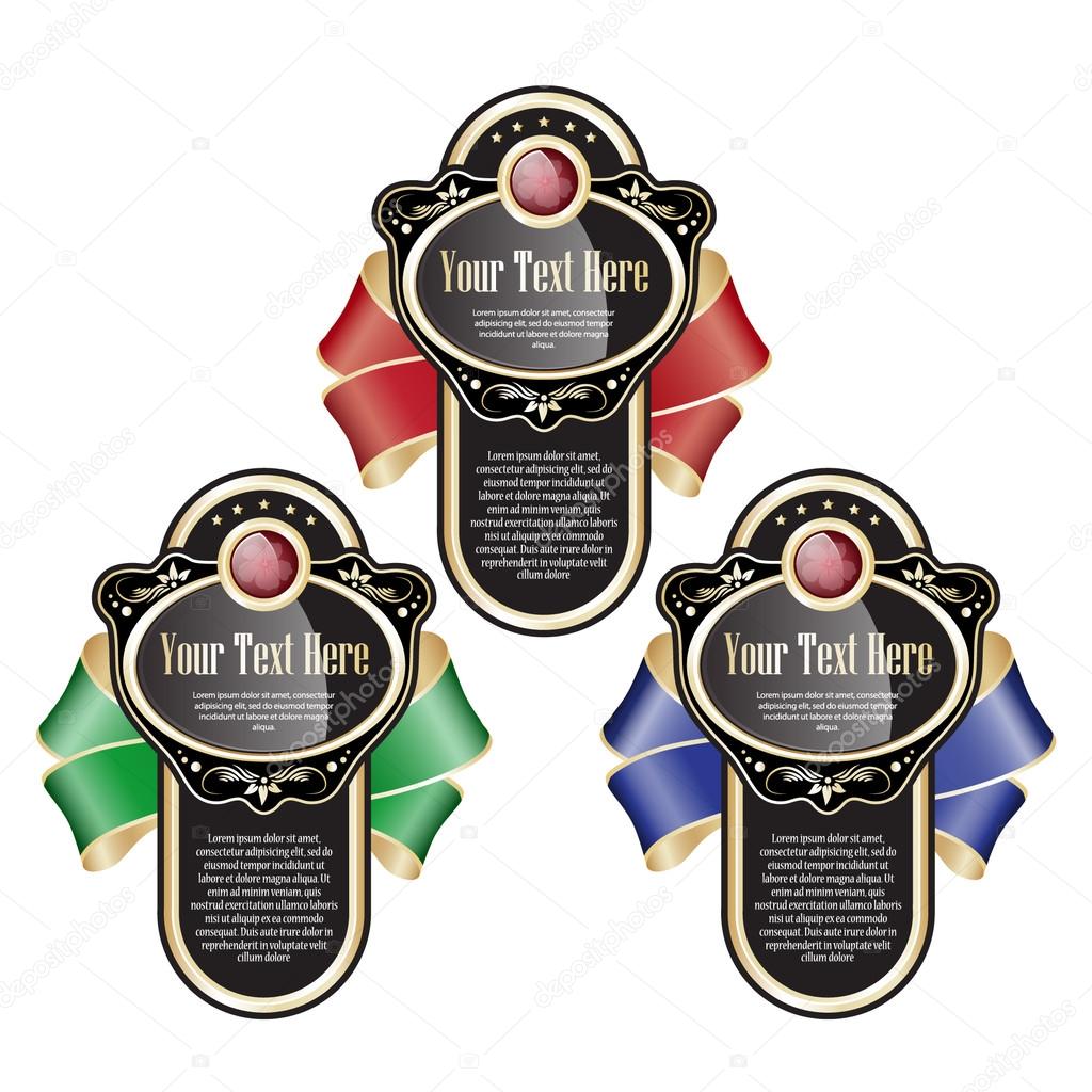 Set of ornate labels with Color bows.