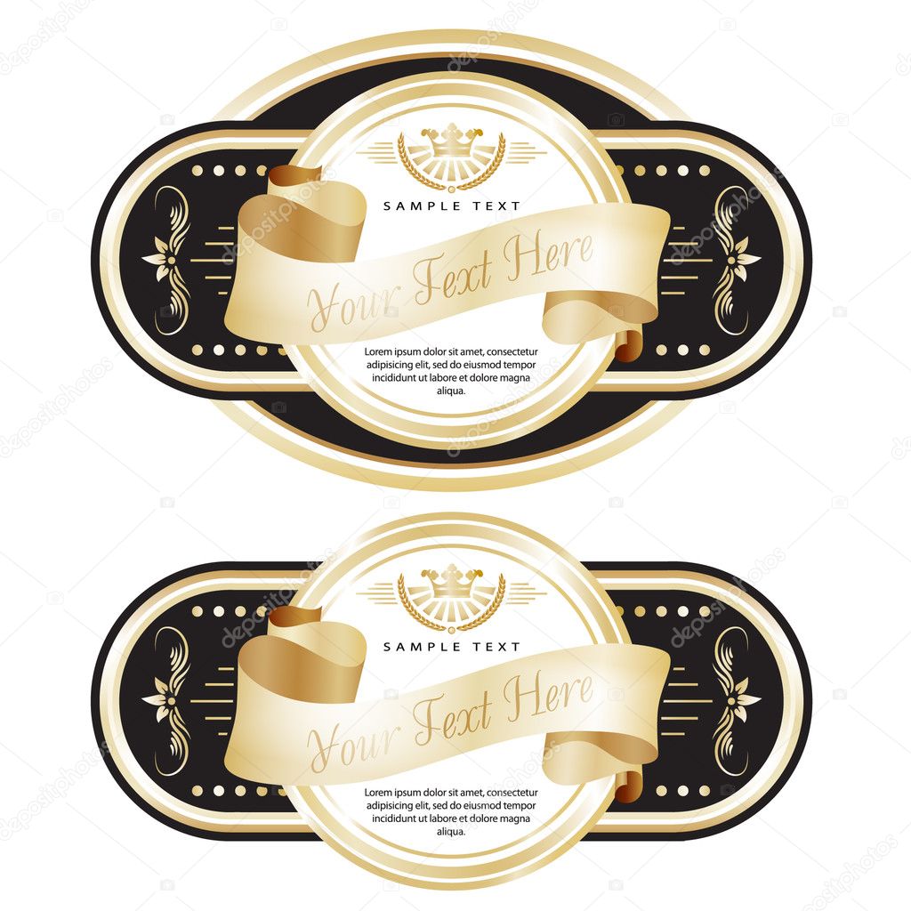 Set of ornate labels with Gold Tapes.