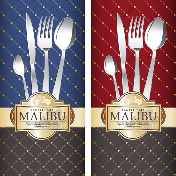 Dvě varianty královské restaurace menu design na modré a na červeném pozadí. — Stockový vektor
