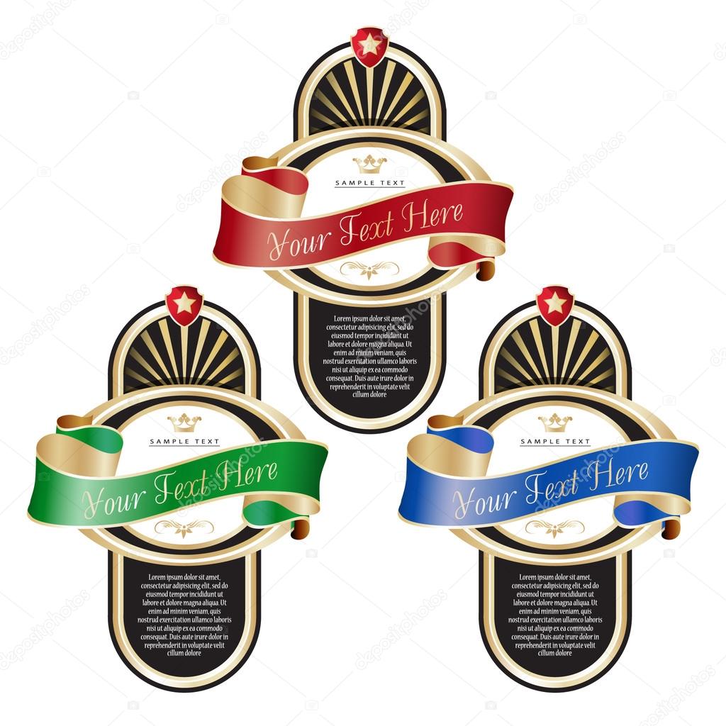 Set of ornate labels with color ribbons