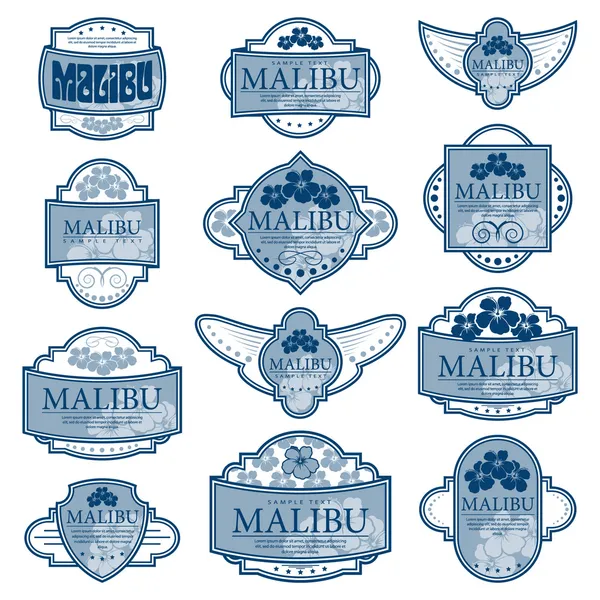 Set of blue ornate labels on white background. — Stock Vector