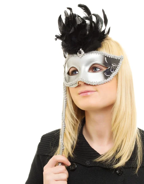Jovem mulher em máscara — Fotografia de Stock