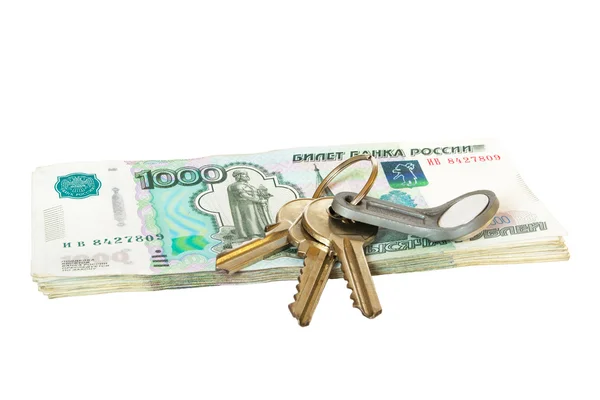 Keys on ruble money — Stock Photo, Image