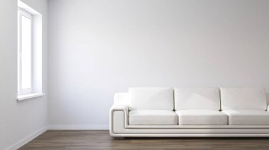 Oturma odasındaki modern kanepe. 3B canlandırıcı.