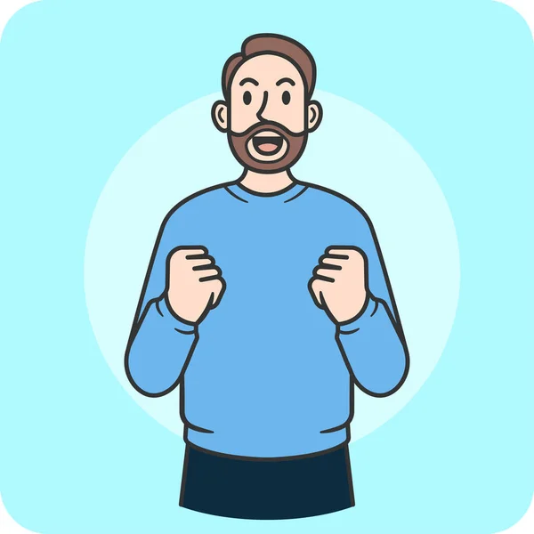 Man Showing Joy Zdvihání Obou Rukou Charakter Aktivita Ilustrační Design — Stockový vektor