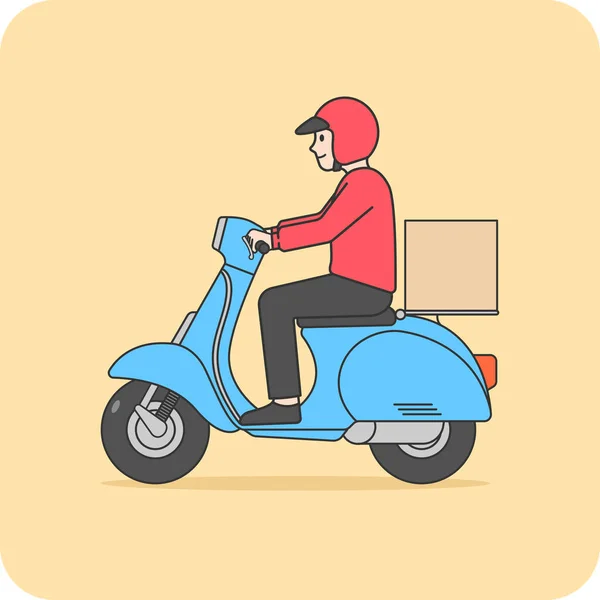 Motosikletli bir teslimatçı, 2D karakter aktivitesi, çizim tasarımı ve izole bir arka planı var.