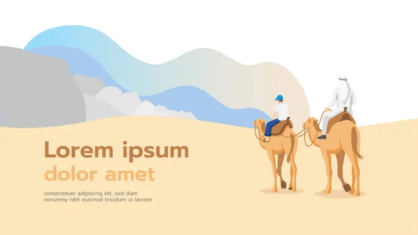 Man Kind Rijden Kameel Woestijn Illustrator Ontwerp Geïsoleerde Achtergrond — Stockvector