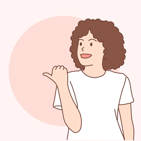 Woman Pointing Her Thumb Suggest Something Interesting Vector Design Illustration — 스톡 벡터