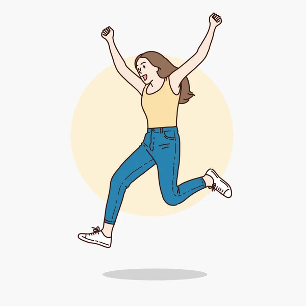 Woman Celebrates Jumping Great Joy Vector Design Illustration — Stok Vektör