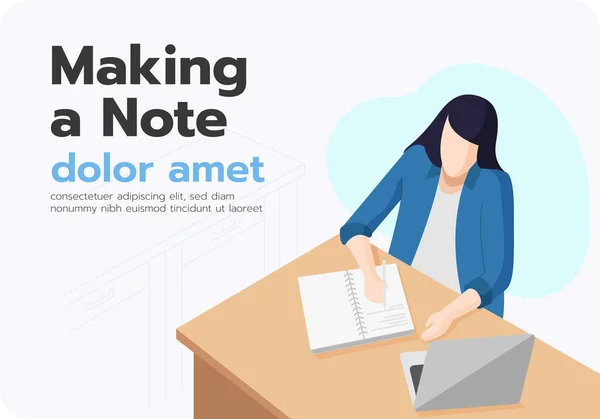 Using Laptop Find Information Online Making Note Character Design — Stok Vektör
