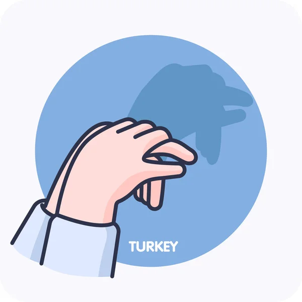 Türkiye el gölgesi sanatı, hindi siluetleri, vektör tasarımı ve izole bir arkaplan içeren el gölgesi sanatları.