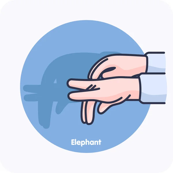 Elephant Hand Shadow Art Hand Shadow Artwork Featuring Silhouettes Elephant — Stock Vector