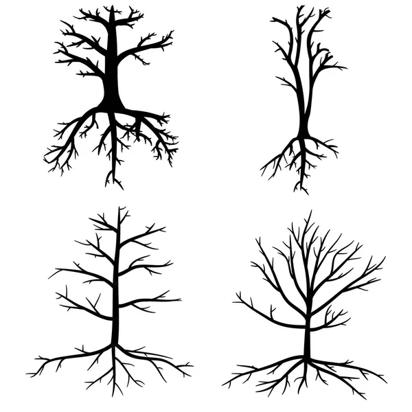 Drzewa z martwych gałęzi i korzenie — Wektor stockowy