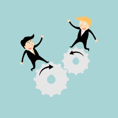 Koca dişli üzerinde yürüyen işadamı