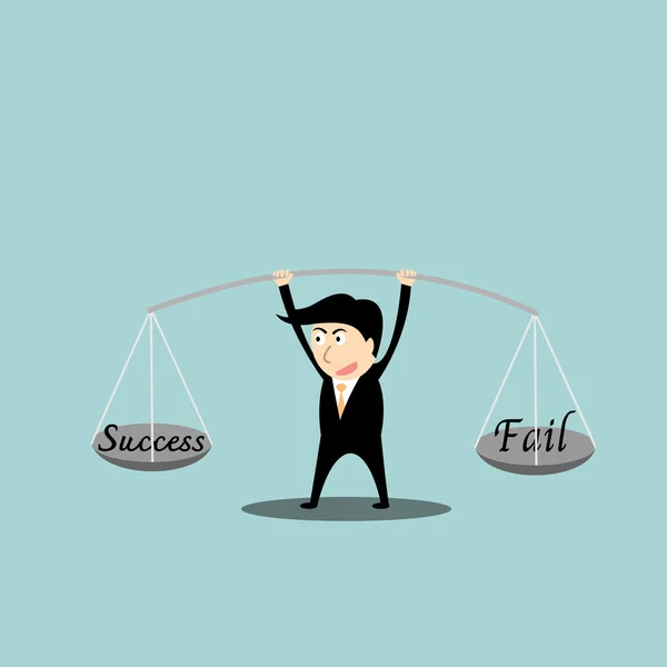 Επιχειρηματίας ισορροπία μια επιτυχία και αποτυχία στα χέρια — Διανυσματικό Αρχείο