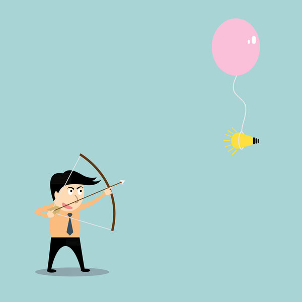 businessman aiming at idea with bow and arrow