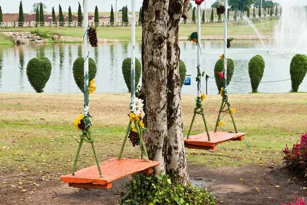 Swing hängande i trädgården — Stockfoto
