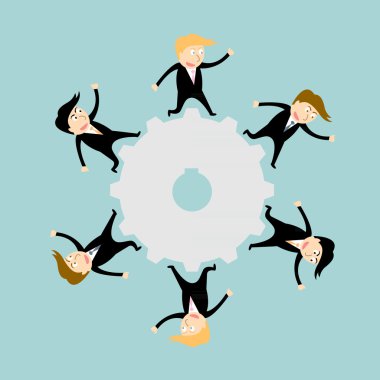 Koca dişli üzerinde yürüyen işadamı