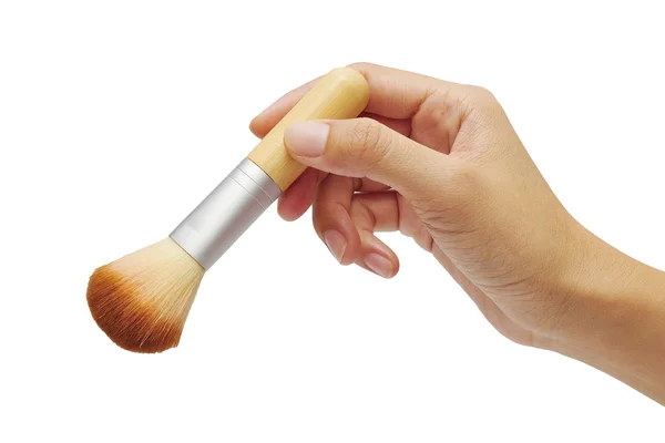 Women hand with cosmetic brushes on white background — Stock Photo, Image