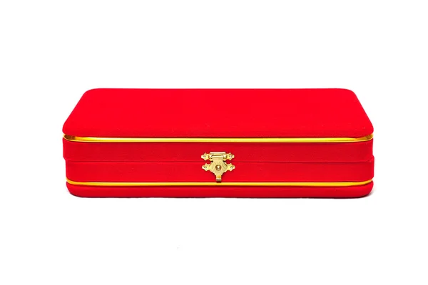 Caixa de veludo vermelho no fundo branco — Fotografia de Stock