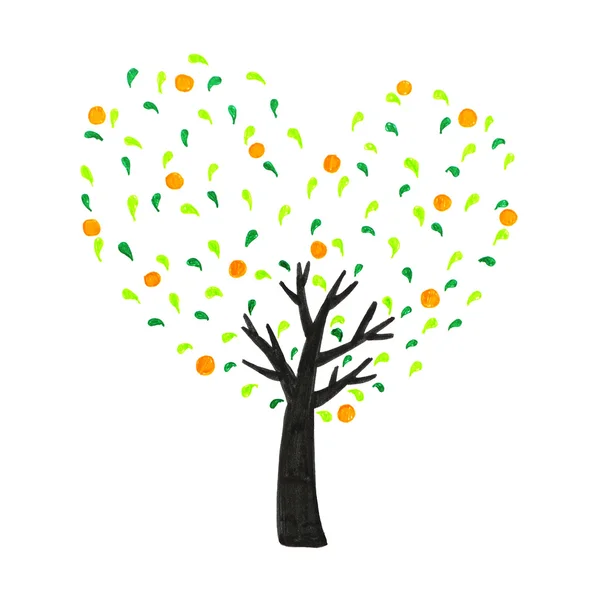 Freehand draw tree with hearts in imagine — Stock Photo, Image