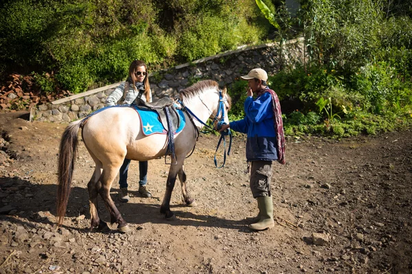 Toeristen rijden het paard gezichtspunt naar gezichtspunt op mount penanjakan — Stockfoto