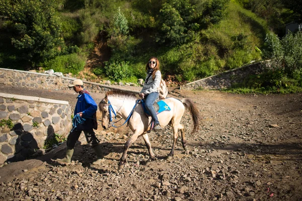 Tourists ride the horse to viewpoint to viewpoint on Mount Penanjakan — Stock Photo, Image