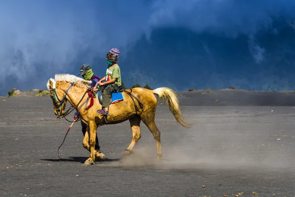 Les touristes montent à cheval au Mont Bromo — Photo