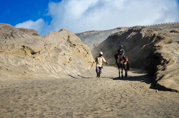 観光客ブロモ山で馬に乗る — ストック写真