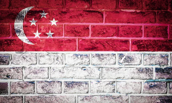 Коллекция азиатского флага на фоне старой кирпичной стены — стоковое фото