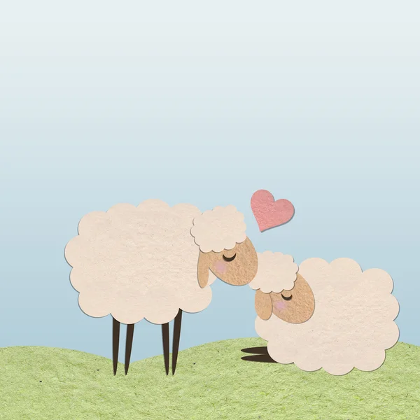 Pecore nella fattoria carta bastone artigianale su sfondo di colore — Foto Stock