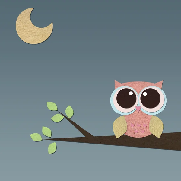 Owl bird on tree paper craft stick background — Stock Photo, Image