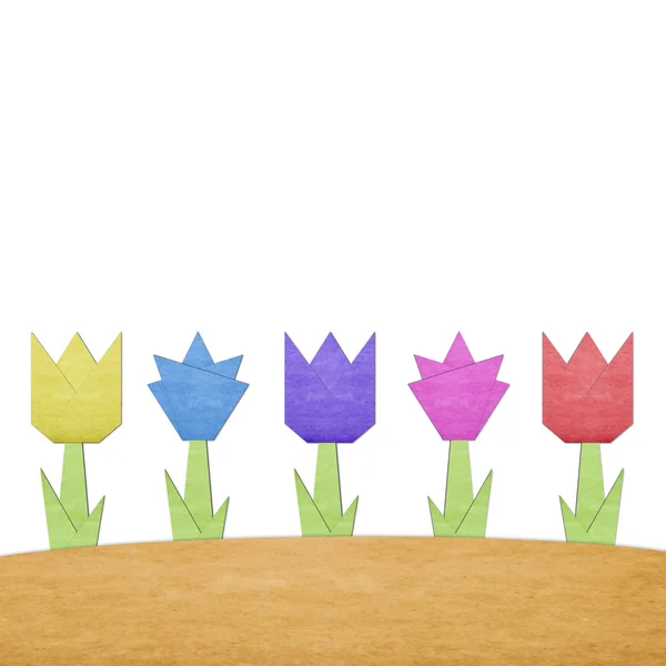 Cute paper tulip flower background with space for insert text — Stock Photo, Image