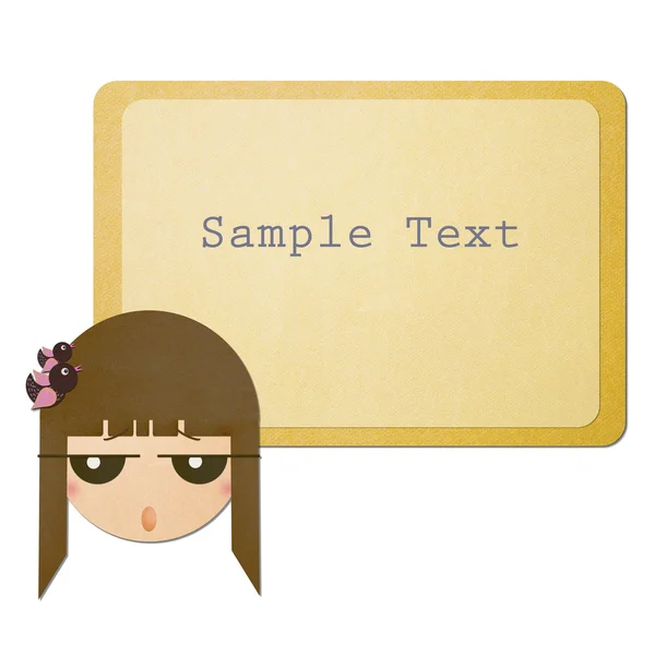 Paper craft cartoon cute girl with text board — Stock Photo, Image