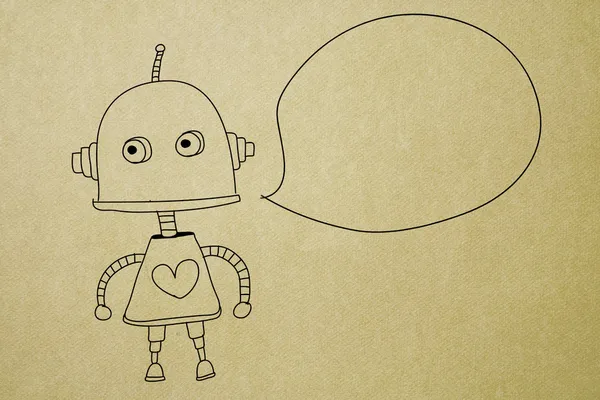 可爱的机器人，与纸张纹理背景上的空白泡沫演讲 — 图库照片