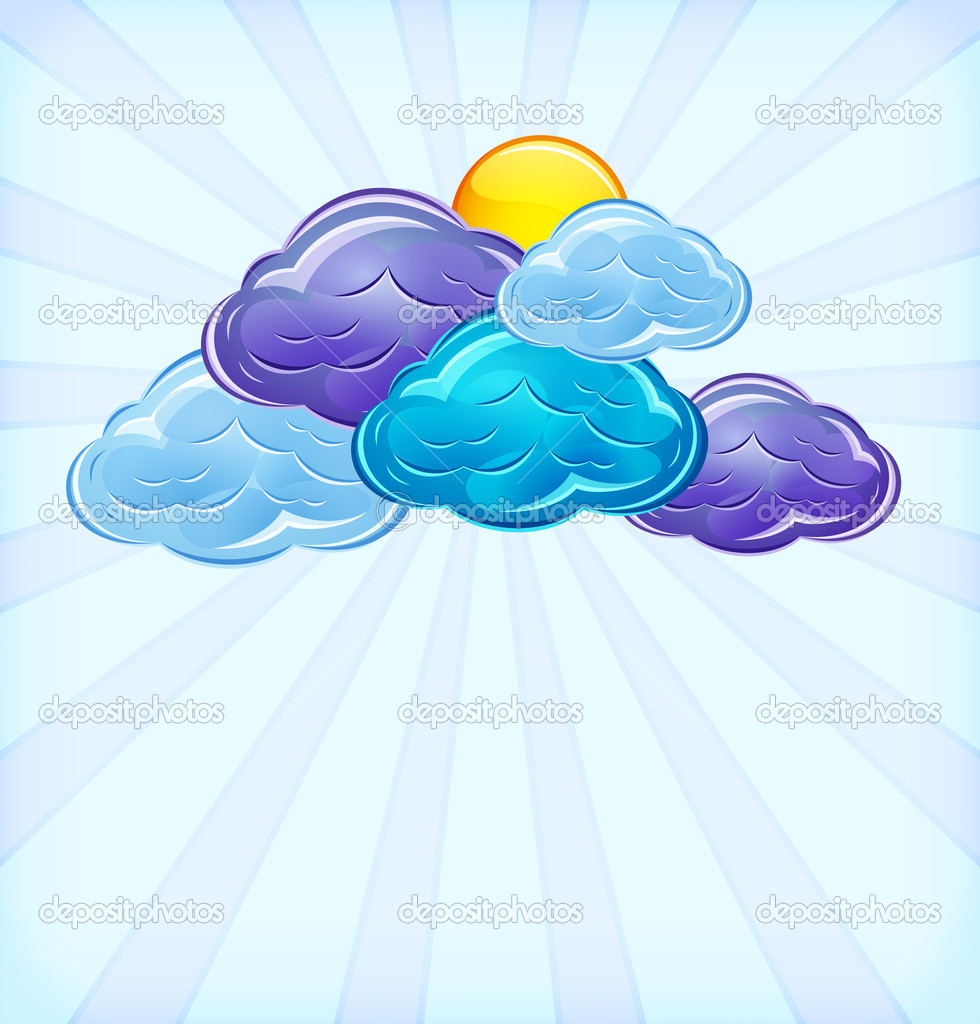 Sfondo astratto cielo stilizzato con nuvole e sole caldo in stile lucido illustrazione vettoriale — Vettoriali di borsvelka
