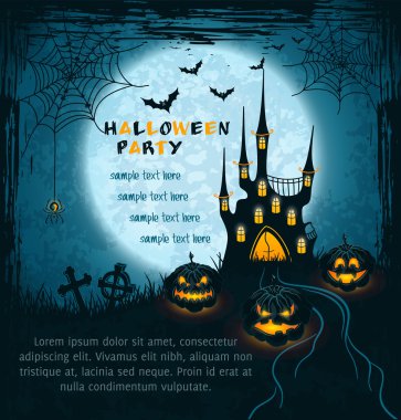 kart hayalet kale, dolunay, mezar taşları ve kabaklar