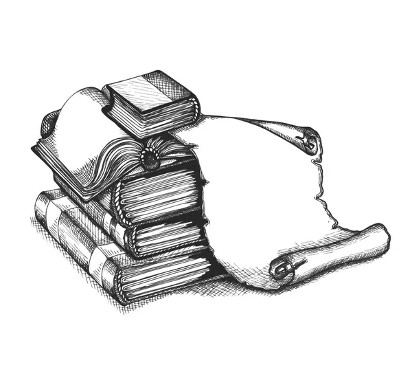 Rouleau de papier et livres — Image vectorielle