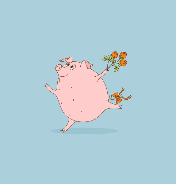 Pig with flowers — Stock Vector