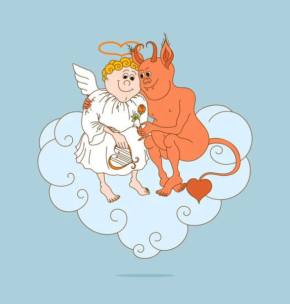 Angel et diable sont amis. Saint Valentin — Image vectorielle