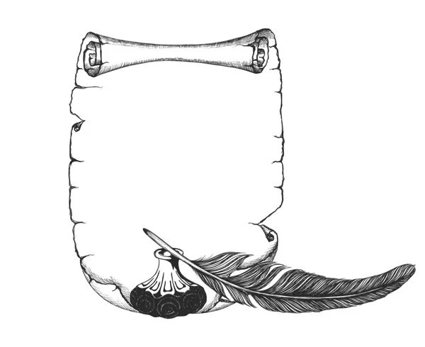 boş kaydırma, tüy kalem, InkWell. Yazar seti
