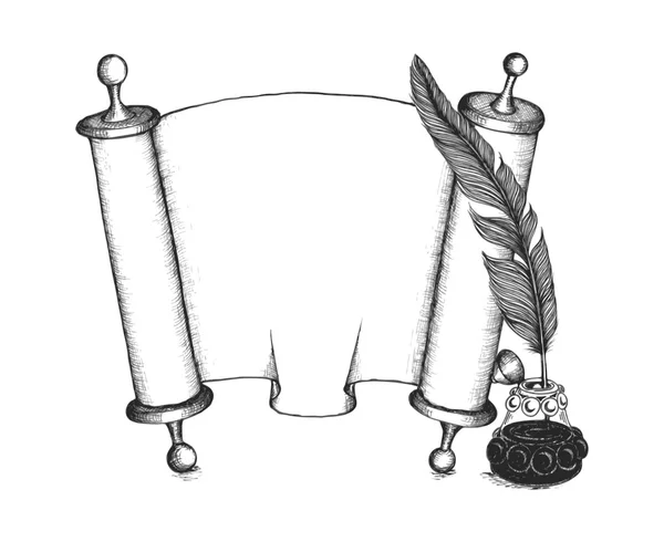 Tora-Set-Symbole: Federkiel, Torusrolle, Tintenfass — Stockvektor