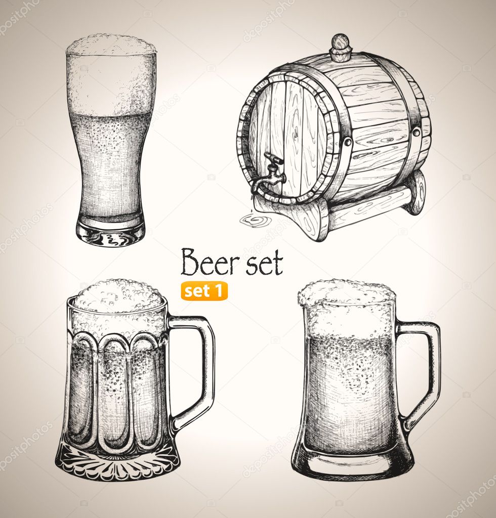 Beer Oktoberfest set: Toby jugs and beer barrel