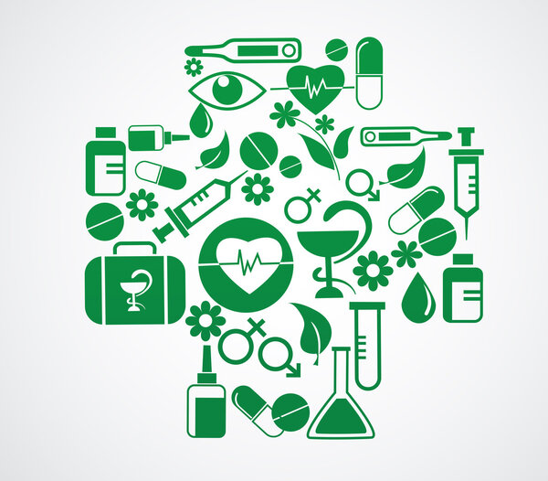 медицинский крест с иконкой здоровья на белом
