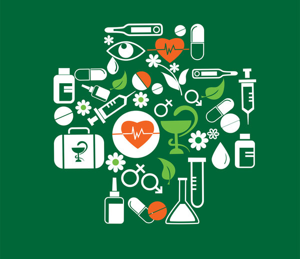 медицинский крест с набором значков здоровья
