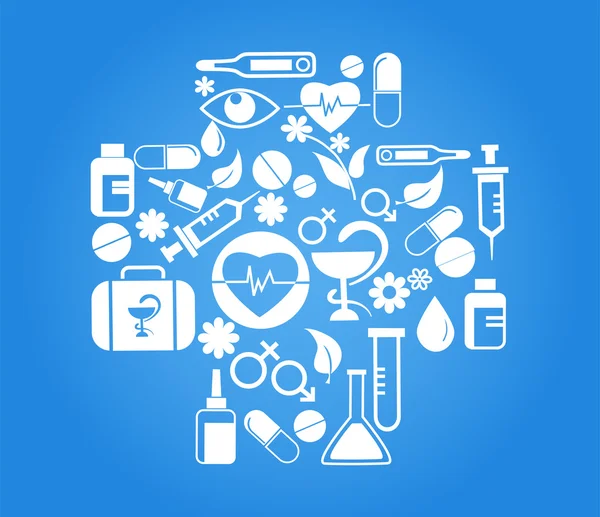 Cruz médica con icono de salud en azul — Archivo Imágenes Vectoriales